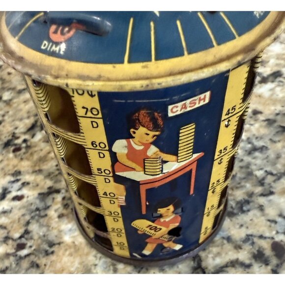 1930's Tin Coin Bank with Images of Children with Money  Made In USA - Picture 5 of 7